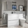 1300mm White Toilet and Sink Unit with Round Toilet Cistern and Black Push Button- Portland