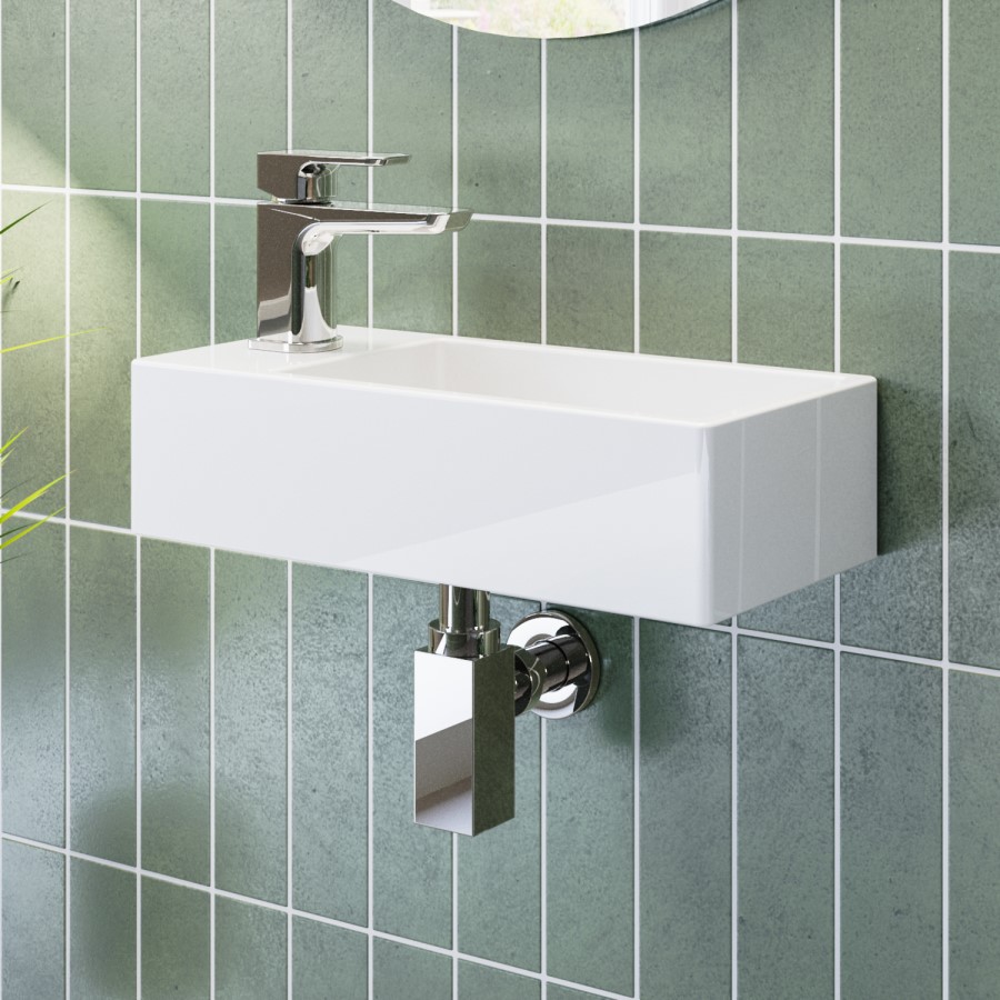 Detroit Wall Hung Basin With Chrome Bottle Trap & Basin Mixer & Waste - Zana
