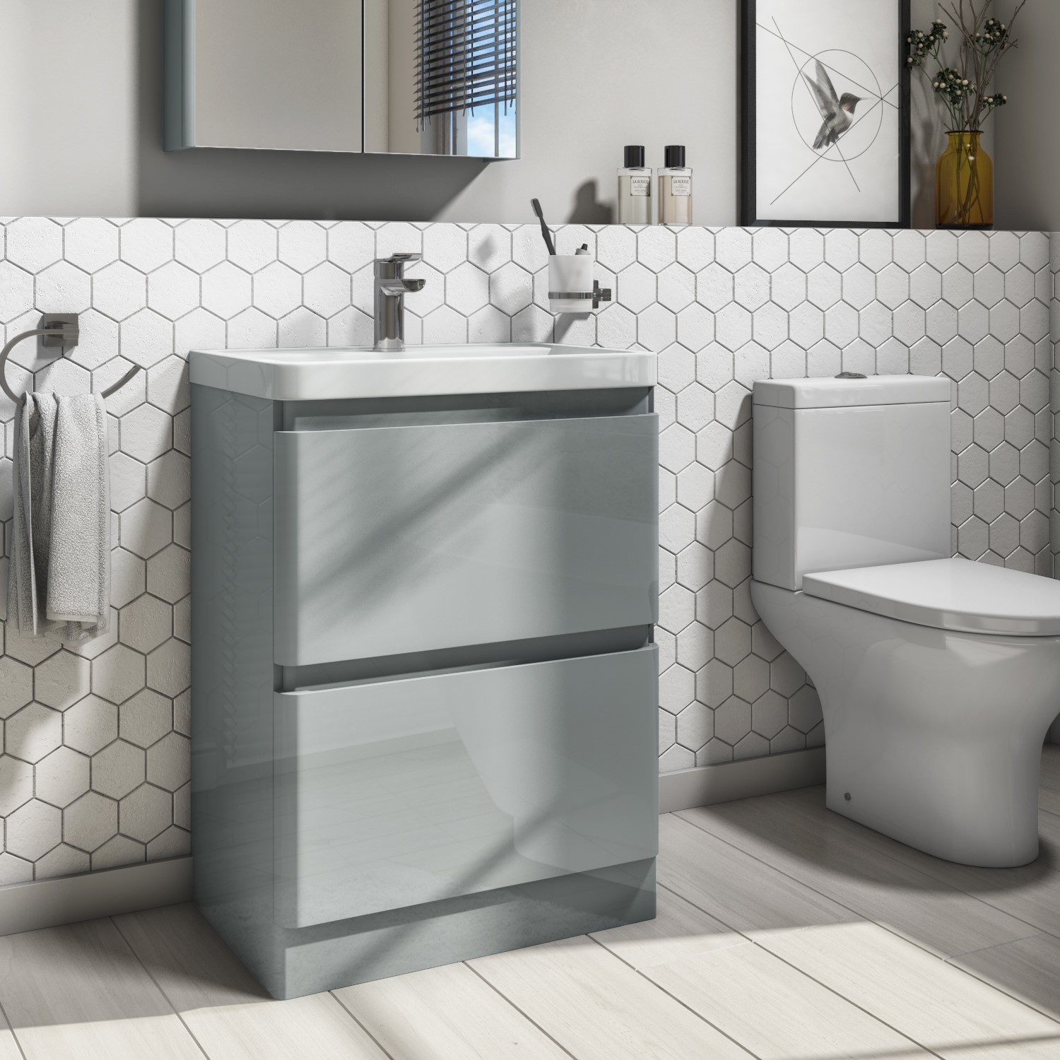 600mm Light Grey Freestanding Vanity Unit With Basin Portland Better Bathrooms 600mm Light Grey Freestanding Vanity Unit With Basin Portland Better Bathrooms