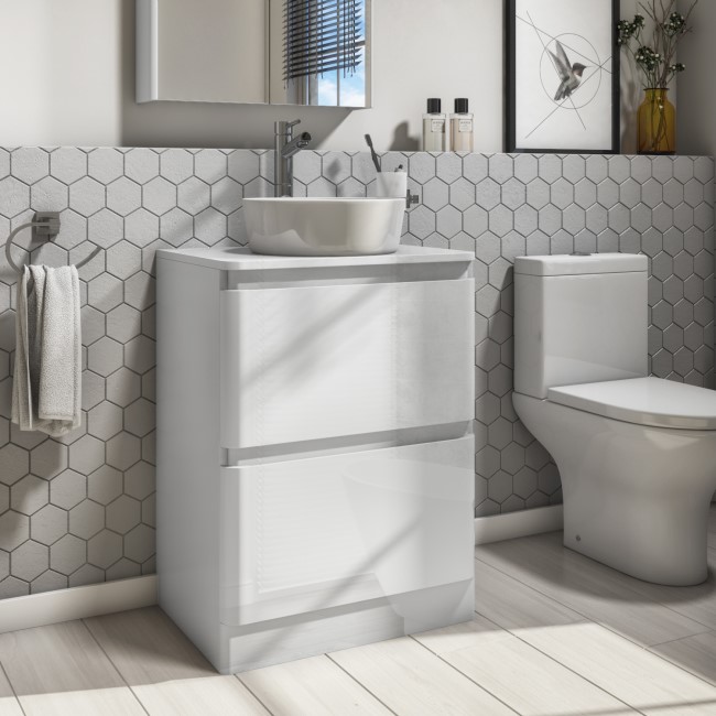 600mm White Freestanding Countertop Vanity Unit with Basin Portland