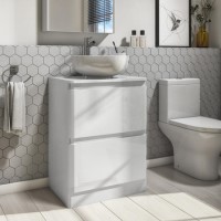 Portland 600mm Floor Standing Vanity Unit - White Gloss Double Drawer