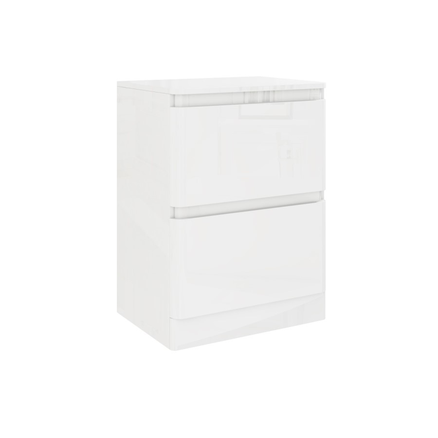 Portland 600mm Floor Standing Vanity Unit - White Gloss Double Drawer
