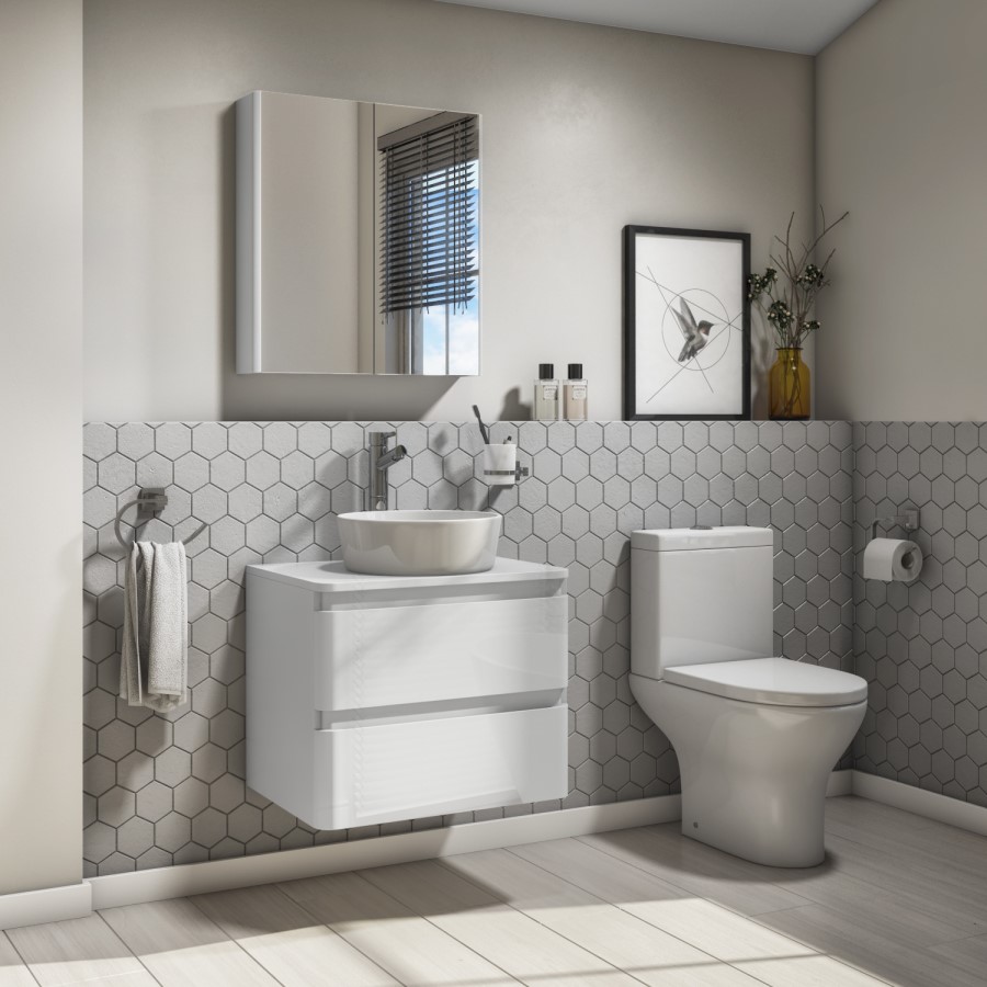 600mm White Wall Hung Countertop Vanity Unit with Basin - Portland
