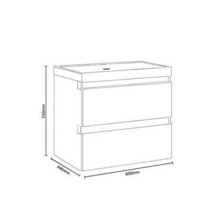 600mm White Wall Hung Vanity Unit with Sink - Portland