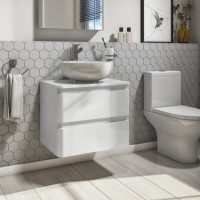 600mm White Wall Hung Countertop Vanity Unit with 2 Drawers - Portland