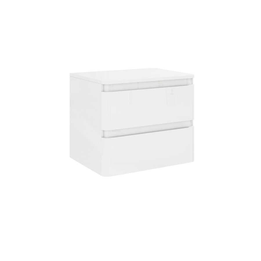 600mm White Wall Hung Countertop Vanity Unit with 2 Drawers - Portland