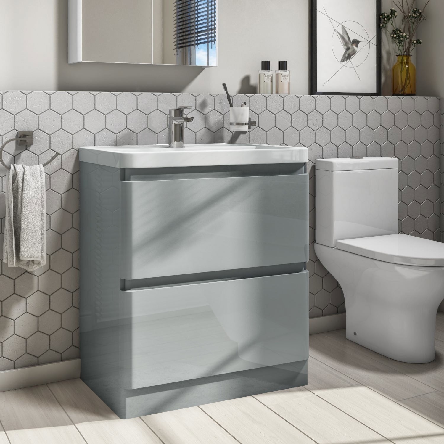 800mm Light Grey Freestanding Vanity Unit With Basin Portland Better Bathrooms 800mm Light Grey Freestanding Vanity, Light Grey Basin Vanity Unit