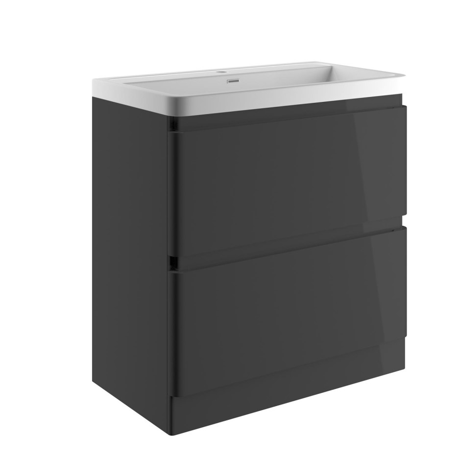 800mm Dark Grey Gloss Floor Standing 2 Drawer Vanity Unit with Basin