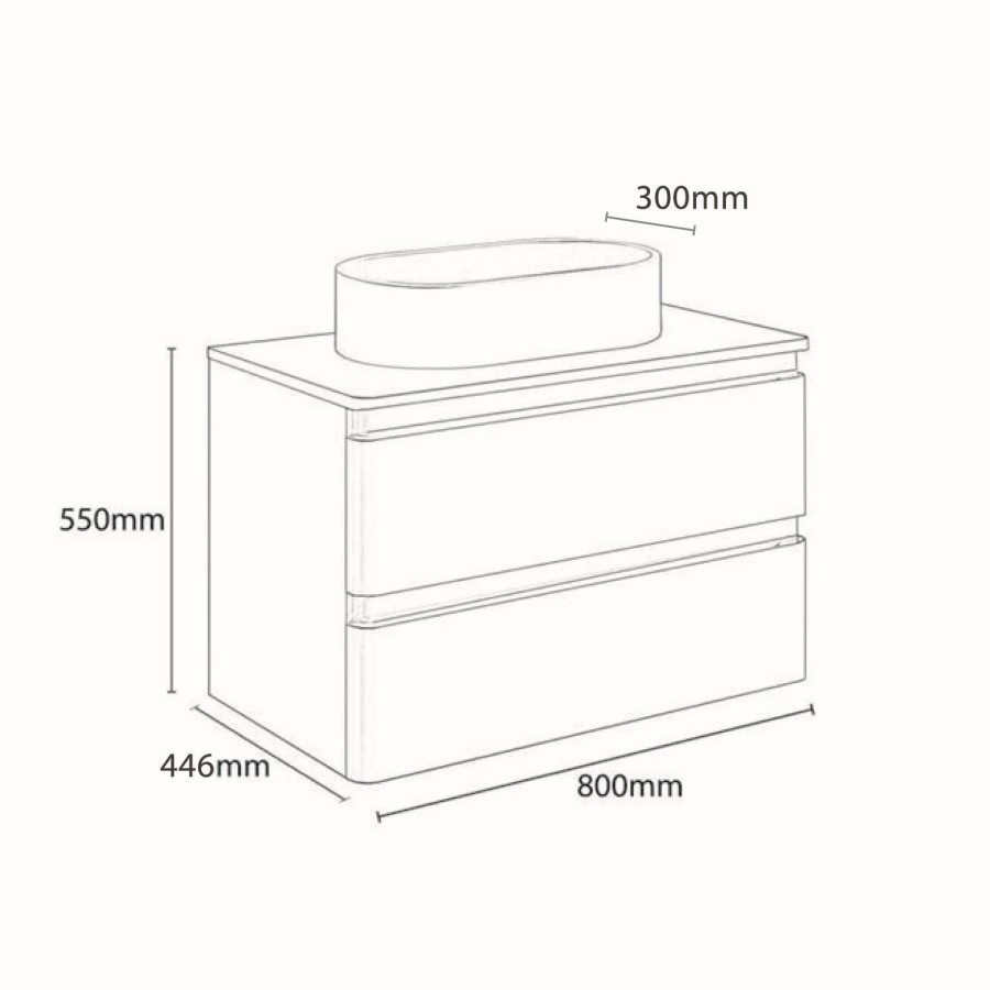 800mm White Wall Hung Countertop Vanity Unit with Basin - Portland