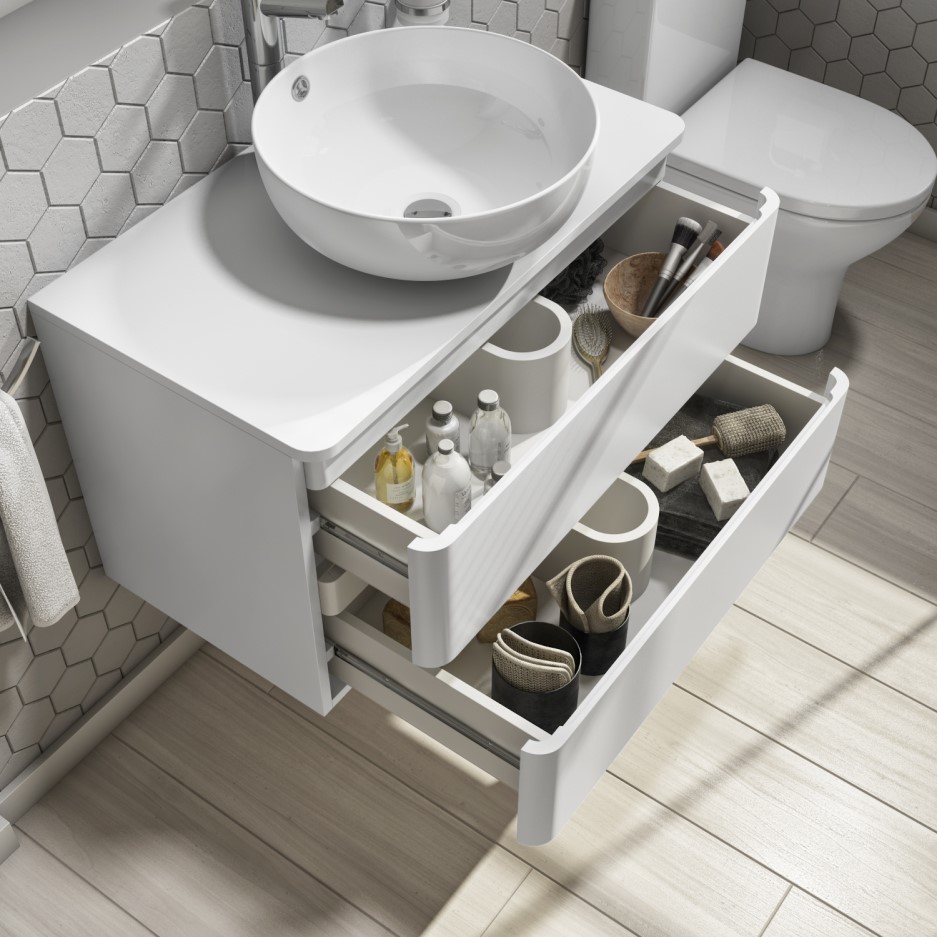 800mm White Gloss Wall Hung 2 Drawer Vanity Unit Portland Better
