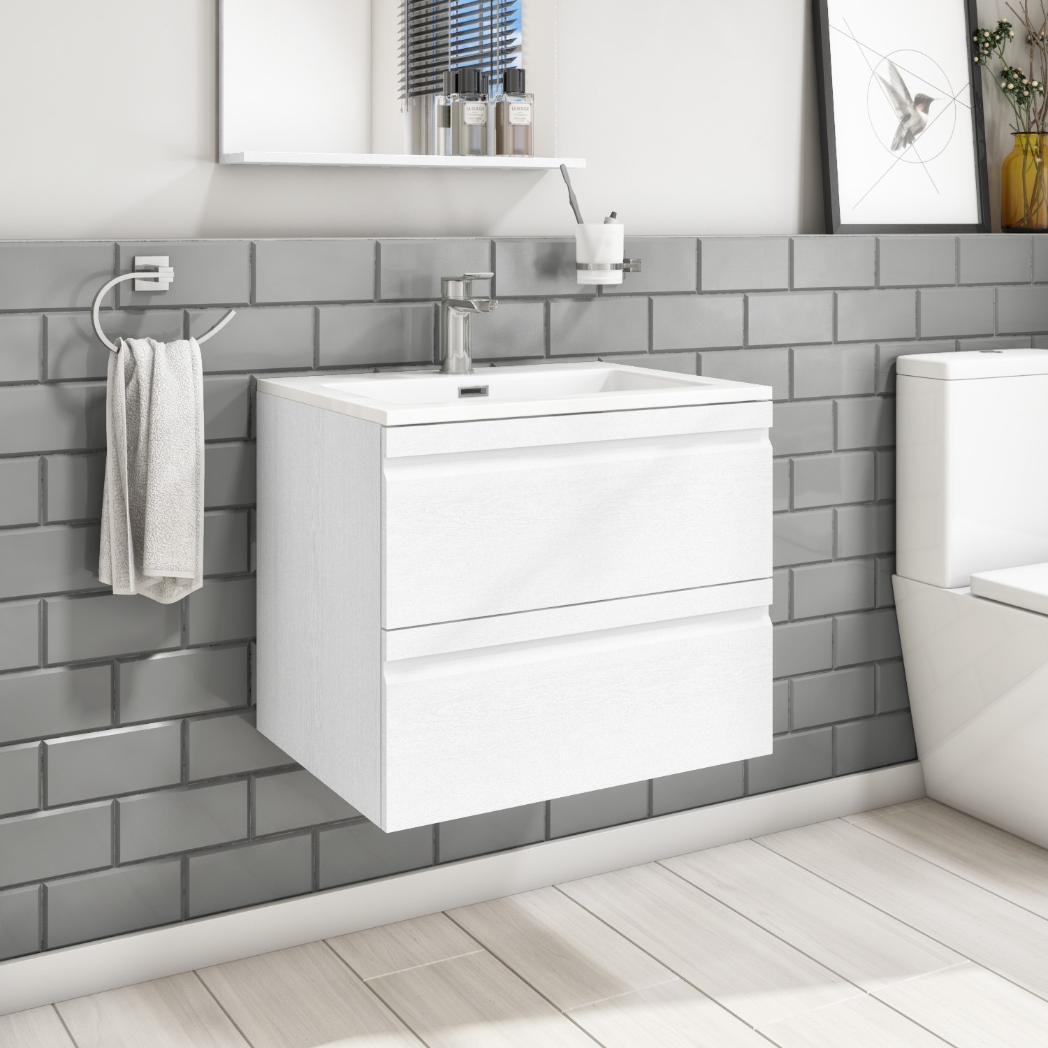 600mm White Wall Hung Vanity Unit With Basin Boston Better Bathrooms