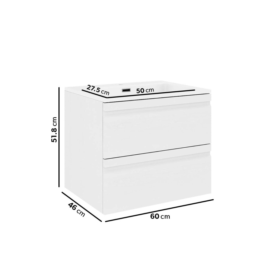 600mm White Wood Effect Wall Hung Vanity Unit with Basin - Boston