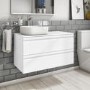 900mm White Wood Effect Wall Hung Countertop Vanity Unit with Basin - Boston