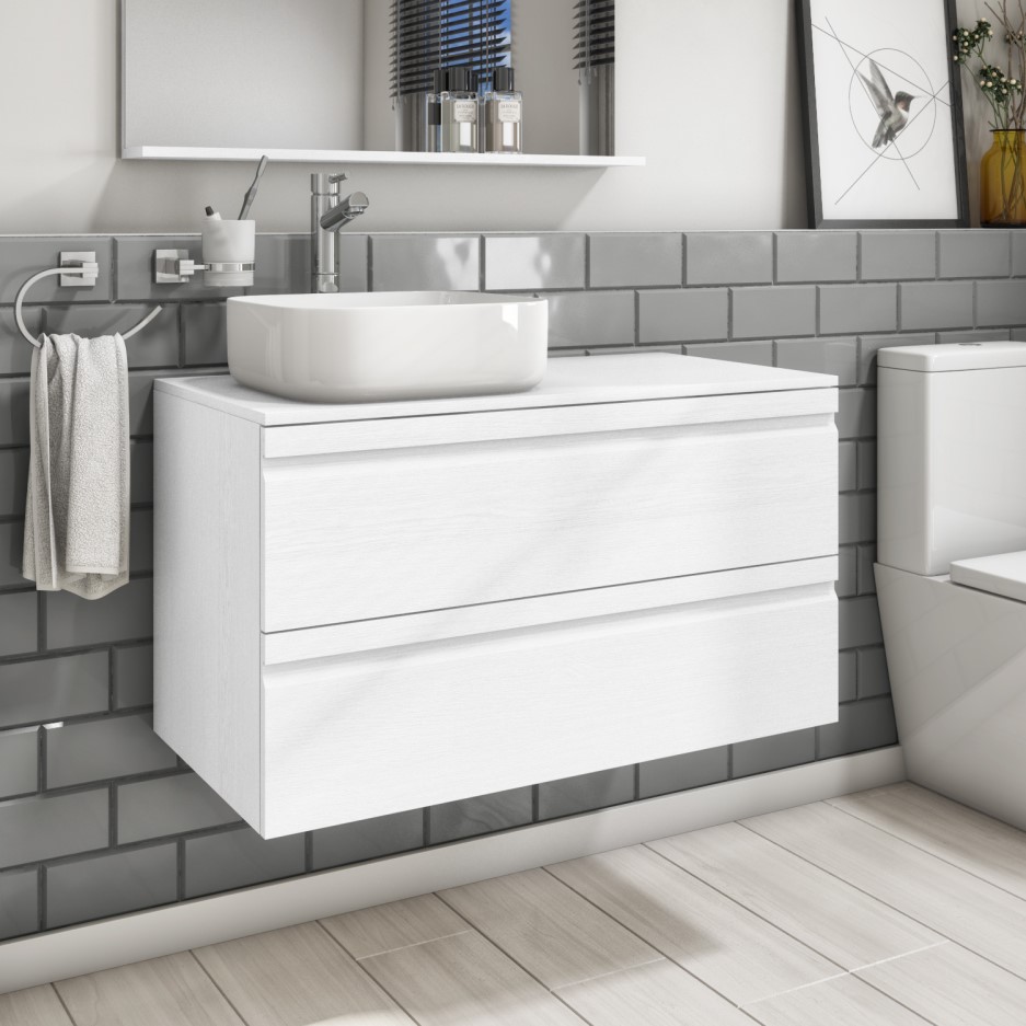 900mm White Wall Hung Countertop Vanity Unit with Basin Boston