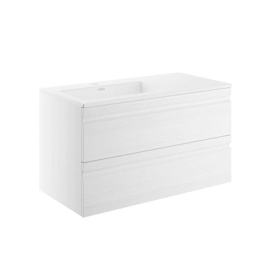 GRADE A1 - 900mm Wall Hung 2 Drawer Vanity Unit with Basin White - Boston