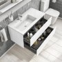 900mm White Wood Effect Wall Hung Vanity Unit with Basin - Boston
