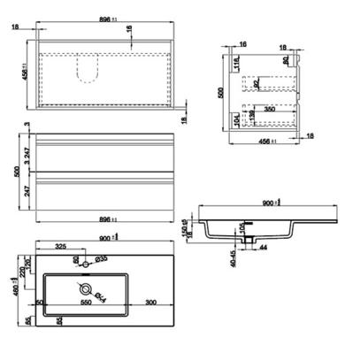 GRADE A1 - 900mm Wall Hung 2 Drawer Vanity Unit with Basin White - Boston