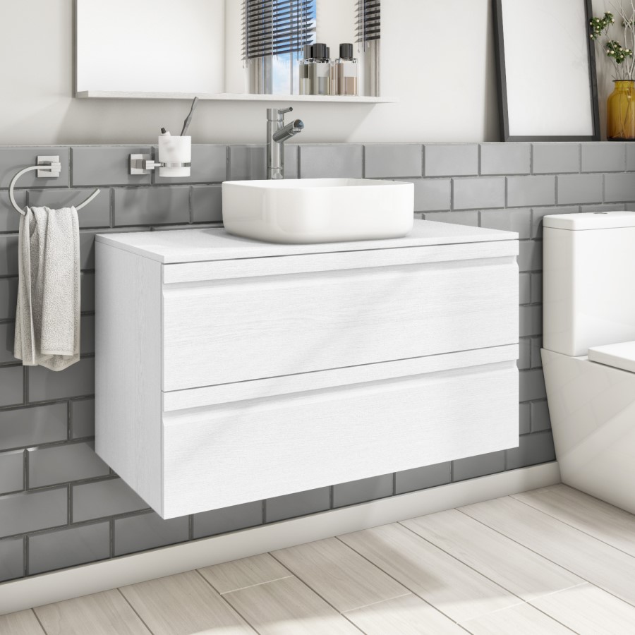 900mm Wall Hung 2 Drawer Vanity Basin Unit White - Boston