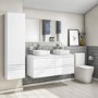 1200mm White Wood Effect Wall Hung Countertop Double Vanity Unit with Basins - Boston