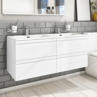 1200mm White Wood Effect Wall Hung Double Vanity Unit with Basin - Boston 1200mm White Wood Effect Wall Hung Double Vanity Unit with Basin - Boston