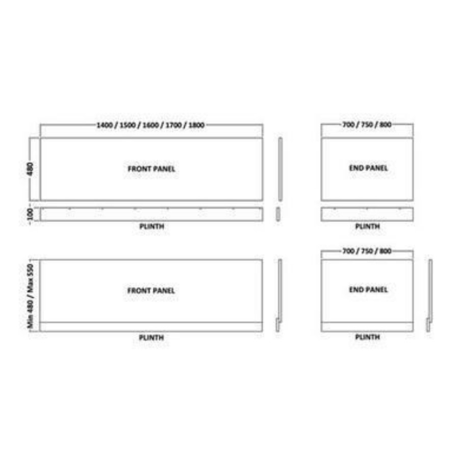 Classic 1700 Front Bath Panel with Plinth - WG