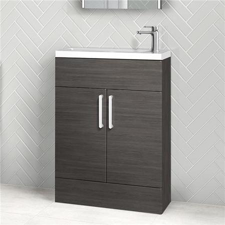 Better Bathrooms Austin 600mm Grey Avola Freestanding Slimline Two Door Vanity Unit with Una tap - Standard Handle