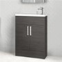 Better Bathrooms Austin 600mm Grey Avola Freestanding Slimline Two Door Vanity Unit with Una tap - Standard Handle