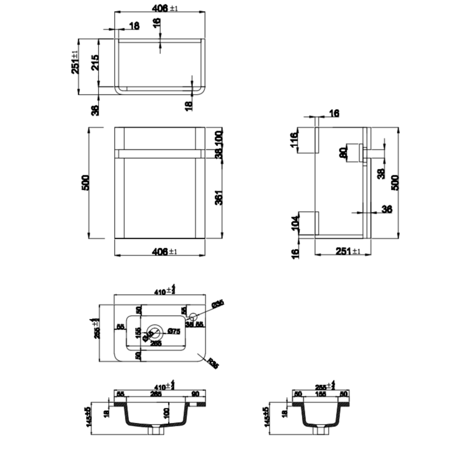 400mm Grey Wall Hung Cloakroom Vanity Unit with Basin - Portland