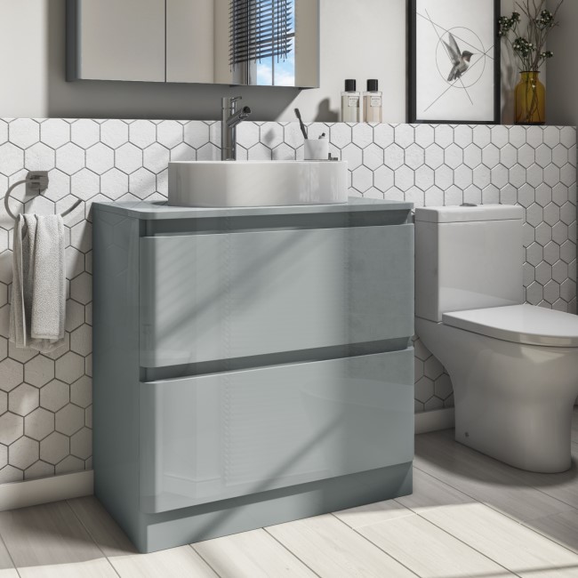 800mm Light Grey Freestanding Countertop Vanity Unit with Basin