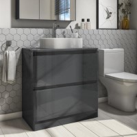 800mm Dark Grey Freestanding Countertop Vanity Unit with Basin - Portland