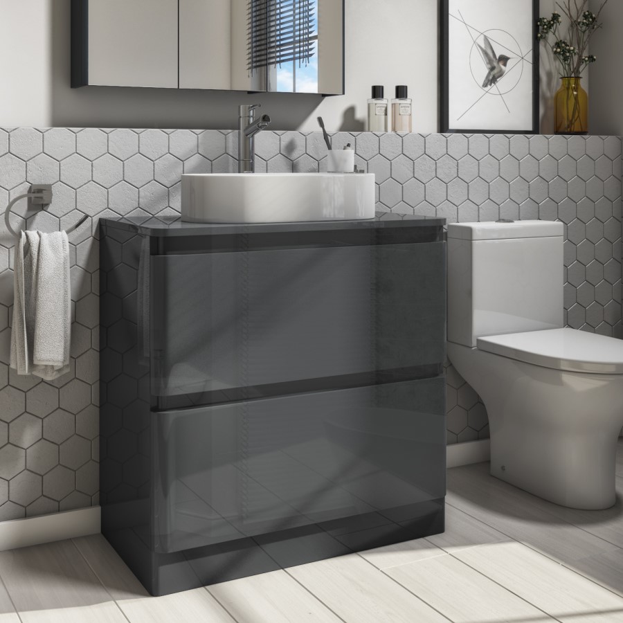 800mm Dark Grey Freestanding Countertop Vanity Unit with Basin - Portland