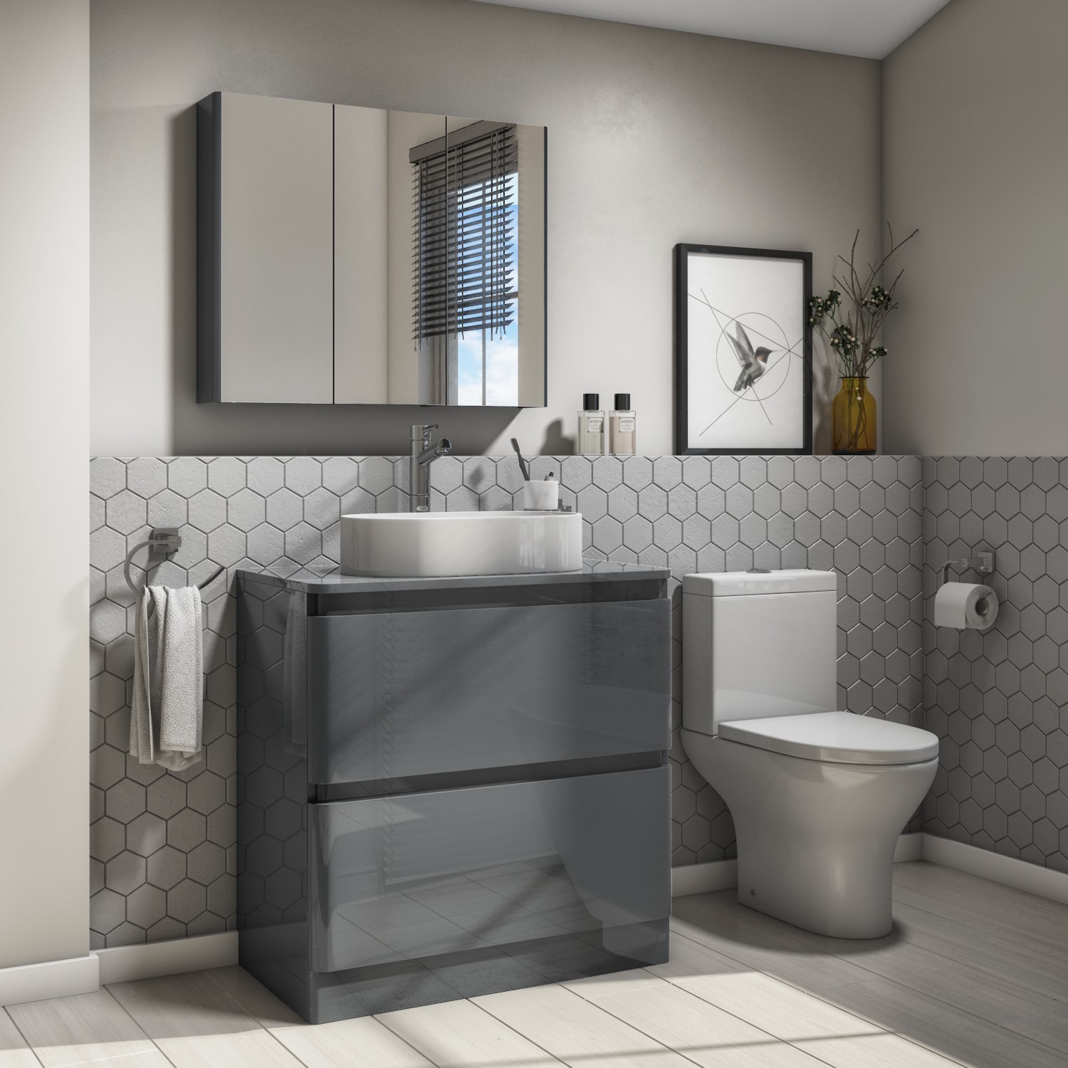 800mm Dark Grey Vanity Unit 2 Drawer With 525mm Countertop Basin