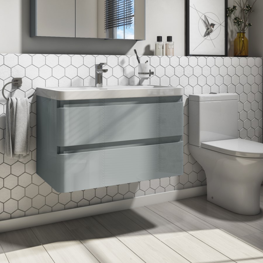 800mm Light Grey Wall Hung Vanity Unit with Basin - Portland