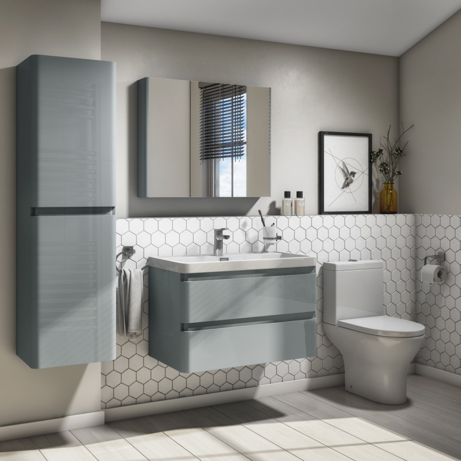 800mm Light Grey Wall Hung Vanity Unit with Basin - Portland