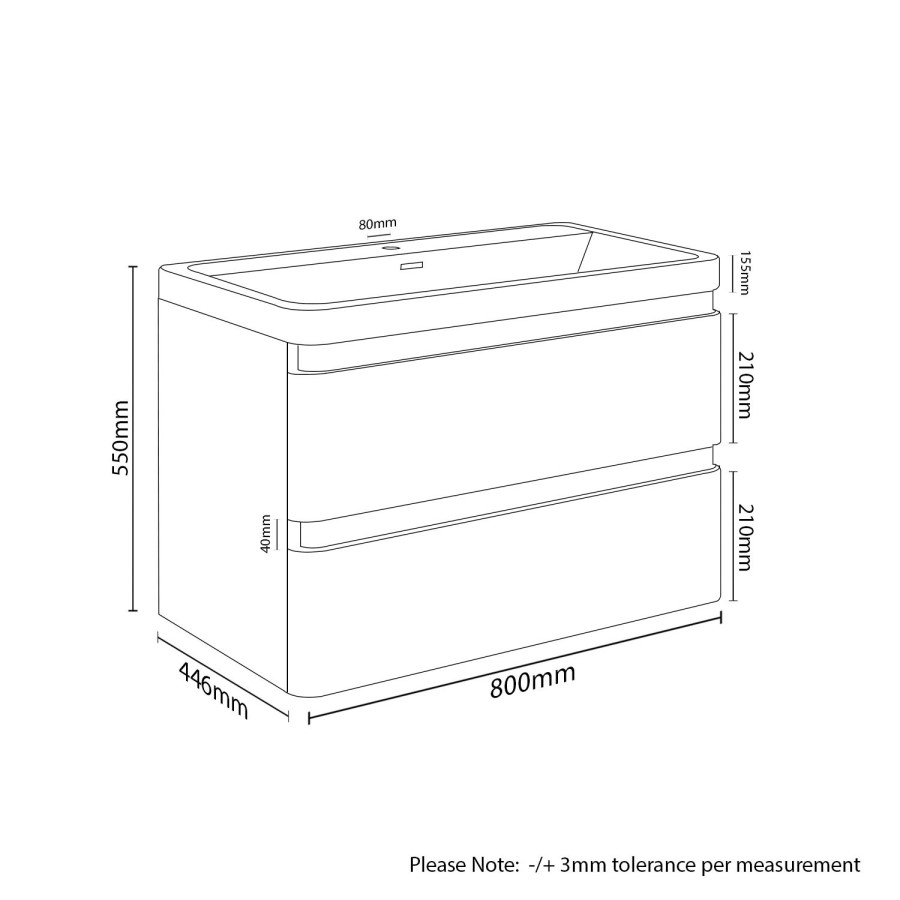 800mm Light Grey Wall Hung Vanity Unit with Basin - Portland