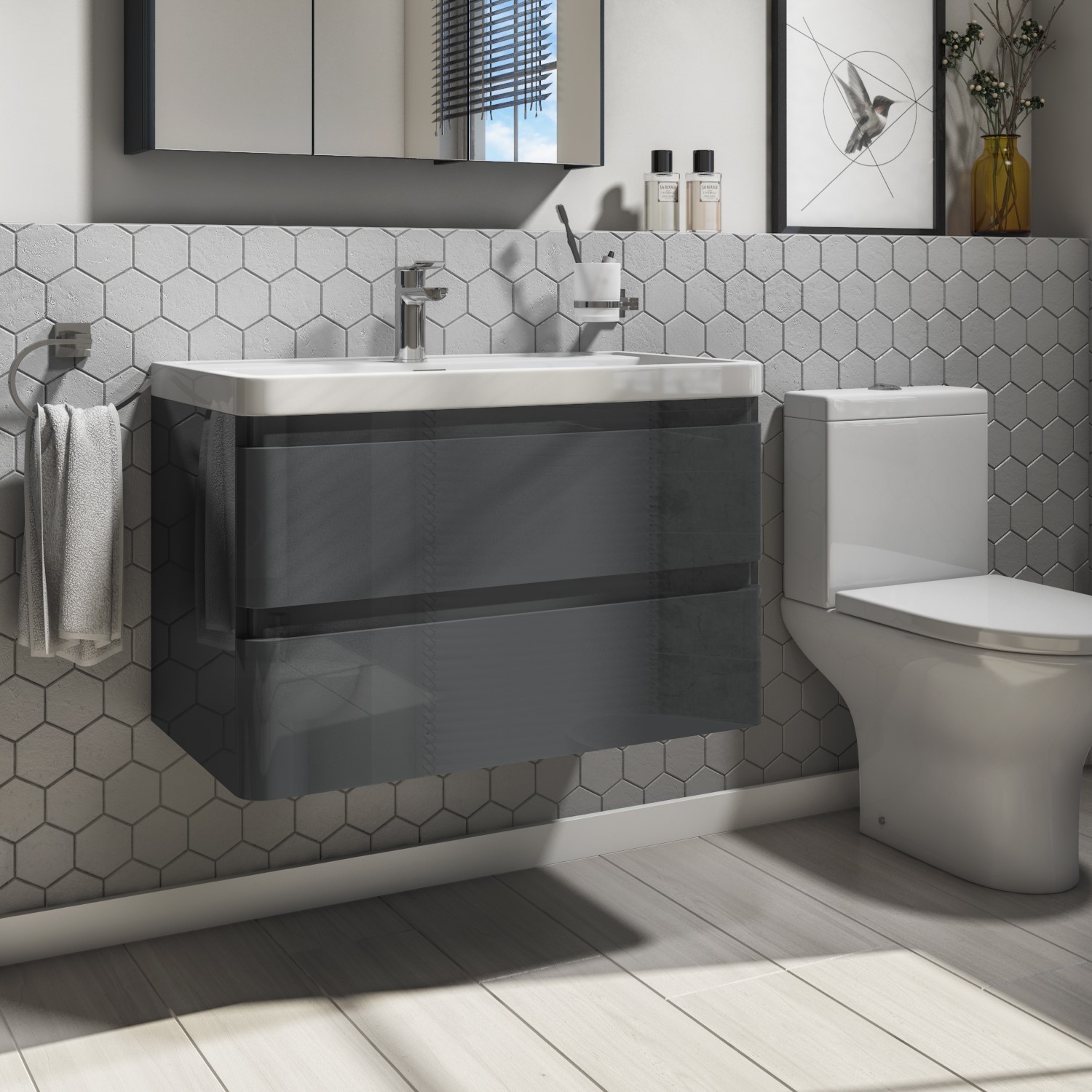 800mm Dark Grey Wall Hung Vanity Unit With Basin Portland Better Bathrooms