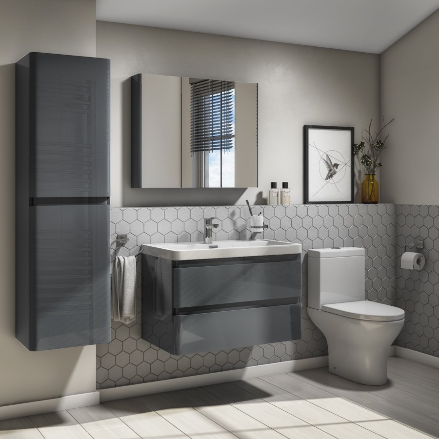 800mm Dark Grey Wall Hung Vanity Unit with Basin - Portland