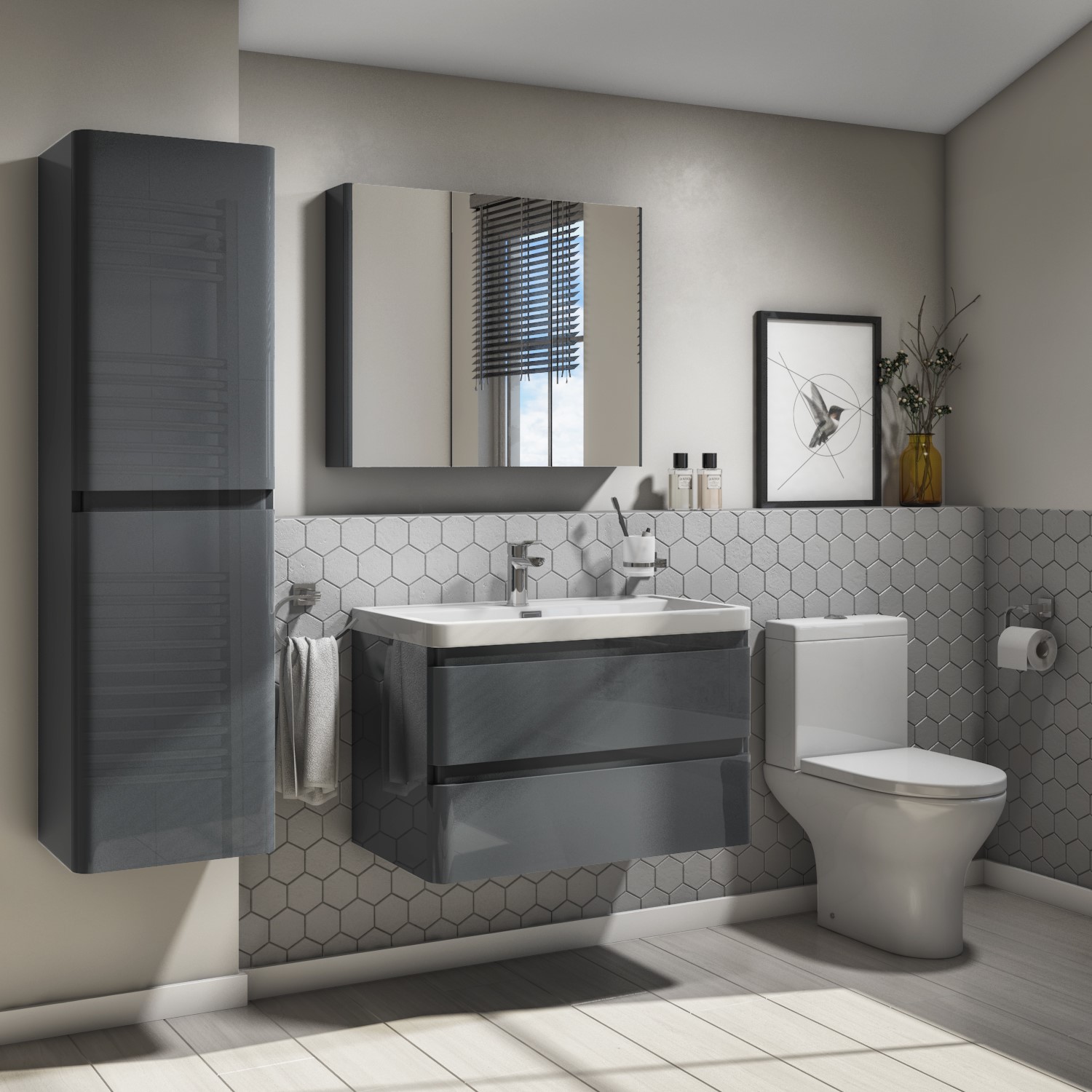 800mm Dark Grey Wall Hung Vanity Unit, Dark Grey Vanity Bathroom Ideas
