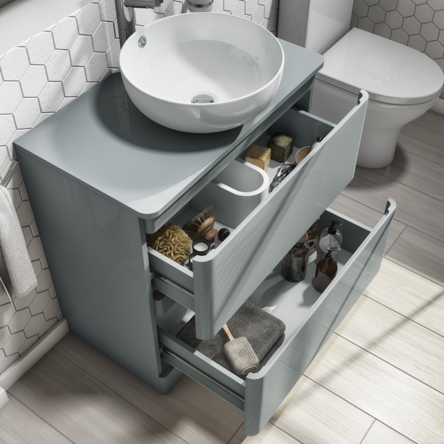 600mm Light Grey Freestanding Countertop Vanity Unit with Basin - Portland