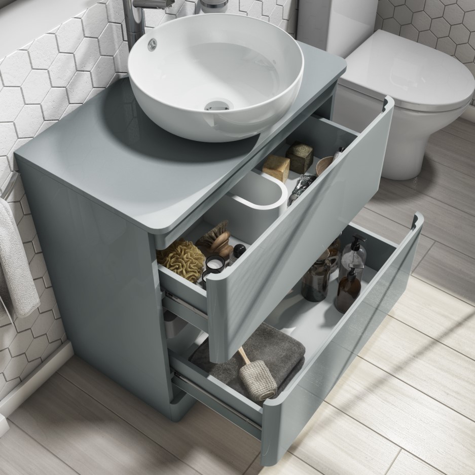 600mm Light Grey Freestanding Countertop Vanity Unit with Basin