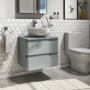 600mm Gloss Wall Hung Countertop Vanity Unit - Light Grey - Portland Range