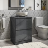 600mm Dark Grey Gloss Floorstanding Vanity Unit with Countertop - Portland