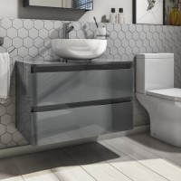 800mm Dark Grey Gloss Wall Hung 2 Drawer Countertop Vanity Unit  - Portland