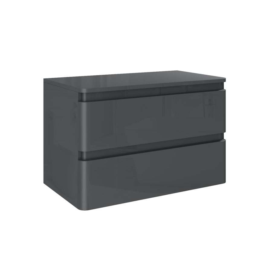800mm Dark Grey Gloss Wall Hung 2 Drawer Countertop Vanity Unit  - Portland