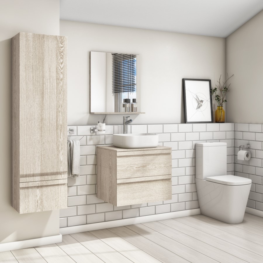 600mm Light Wood Effect Wall Hung Countertop Vanity Unit with Basin - Boston
