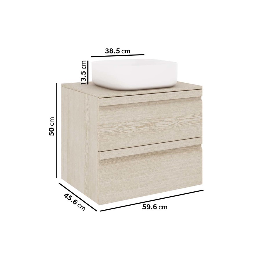600mm Light Wood Effect Wall Hung Countertop Vanity Unit with Basin - Boston