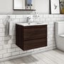Grade A1 - 600mm Dark Wood Effect Wall Hung Vanity Unit with Basin - Boston