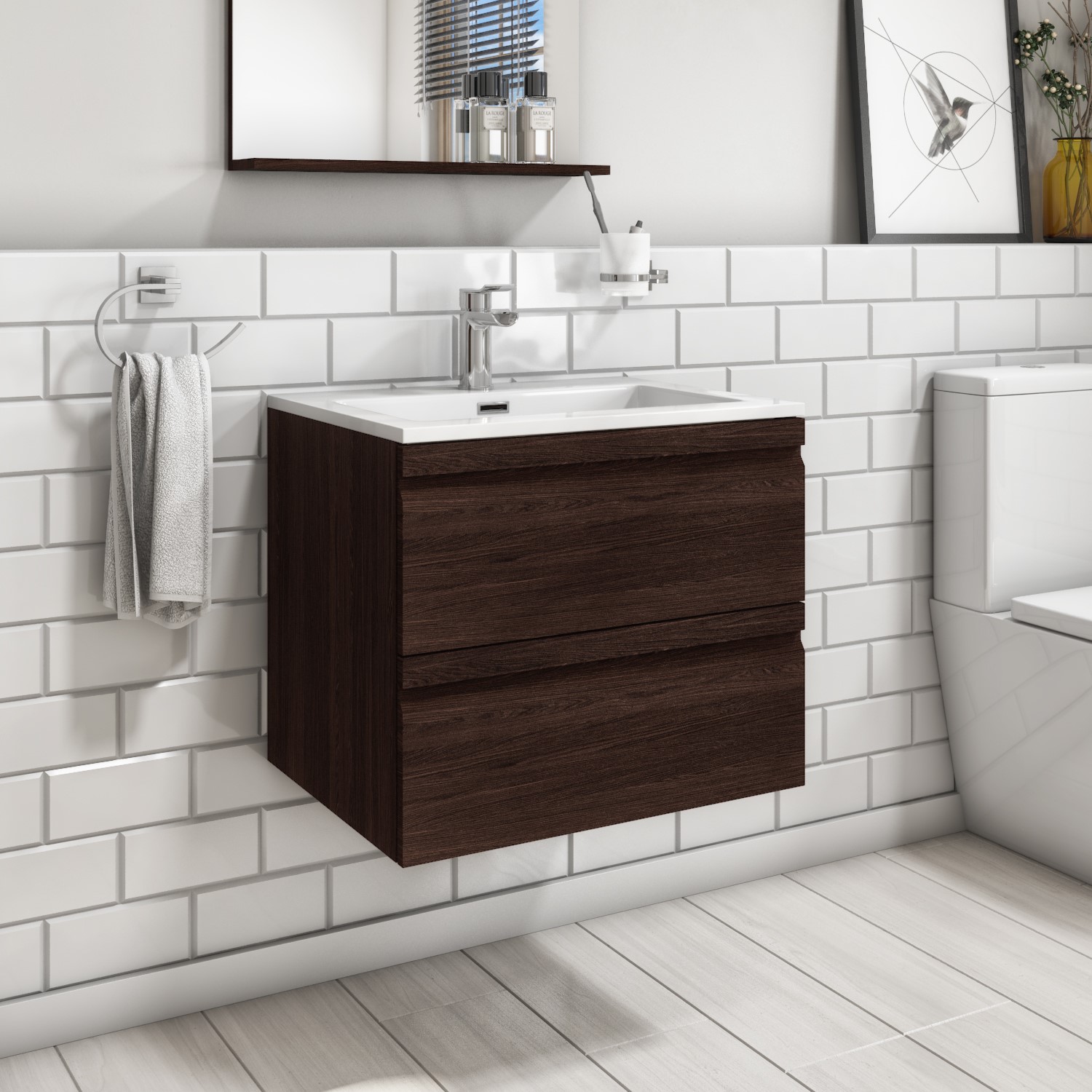 Wall Hung Vanity Unit With Basin, Wood Sink Vanity Unit
