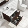 Grade A1 - 600mm Dark Wood Effect Wall Hung Vanity Unit with Basin - Boston