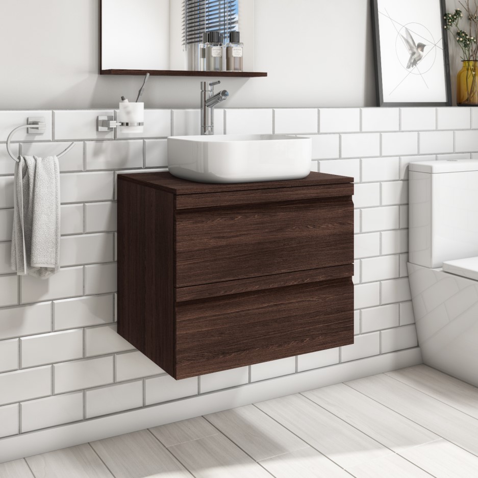 600mm Wall Hung 2 Drawer Vanity Unit Dark Oak Boston Better Bathrooms